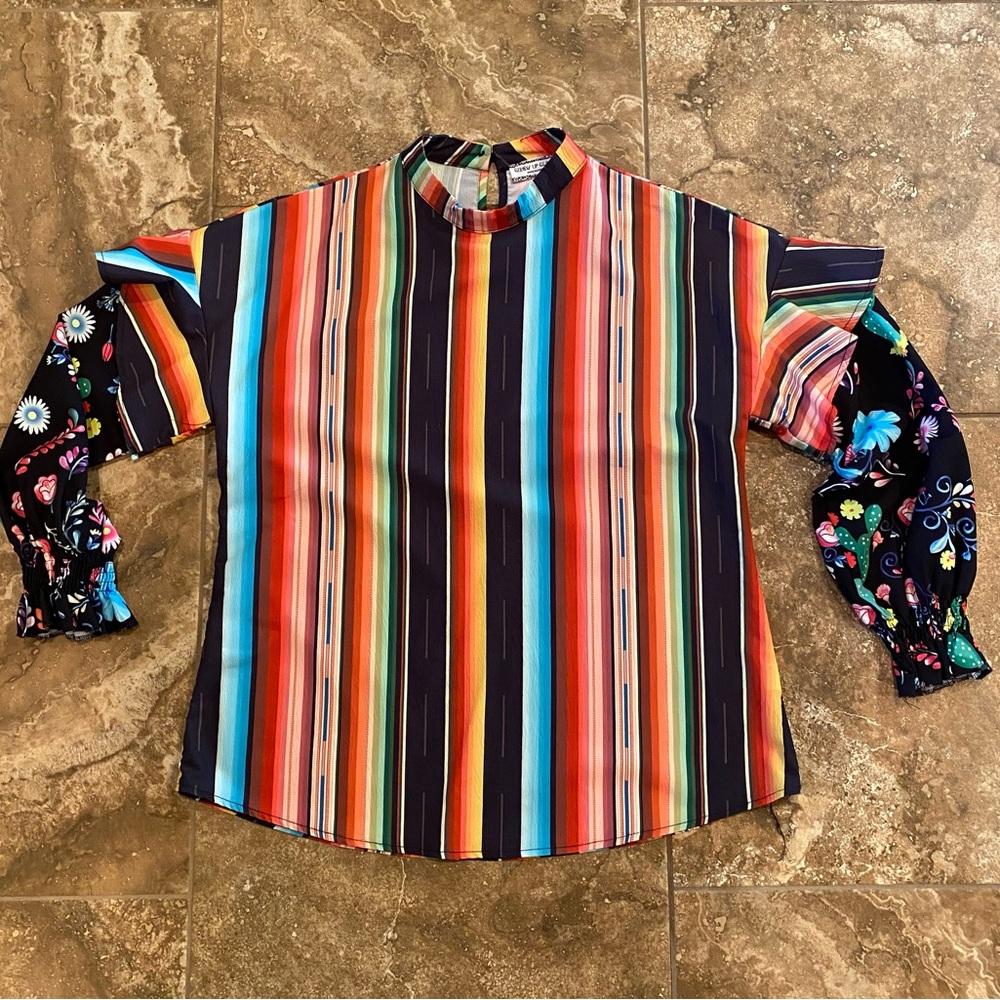 Giddy Up Glamour Colorful Striped Women's Blouse, size Large
